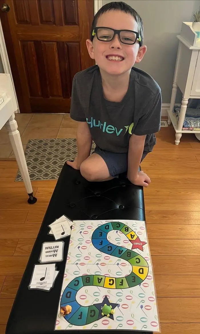 Student playing a music game